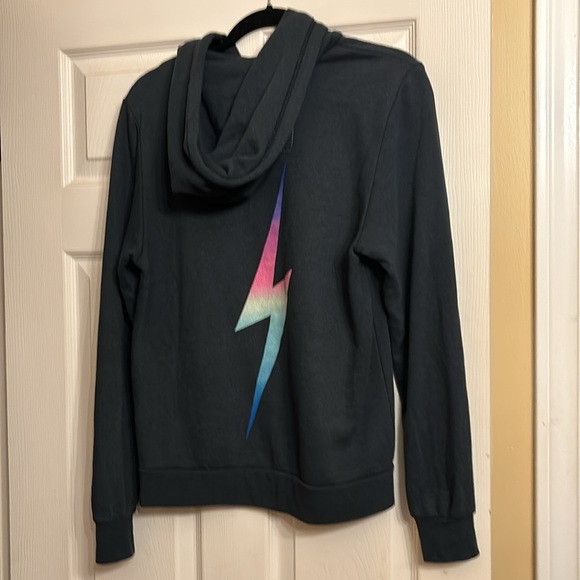 NWOT Aviator Nation Aviator Women's Bolt Hoodie - Rainbow Charcoal Pink - Picture 5 of 6